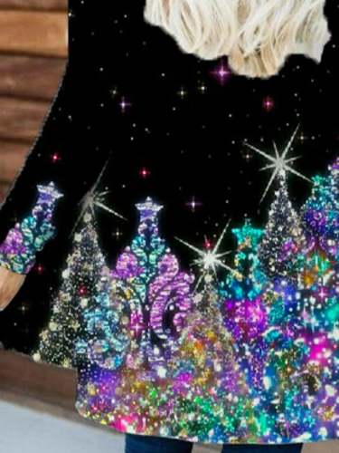Christmas Tree Glitter Print Long Sleeve Cardigan