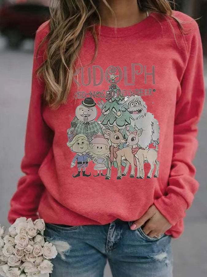 Women's Rudolph Red Nosed Reindeer Print Casual Sweatshirt