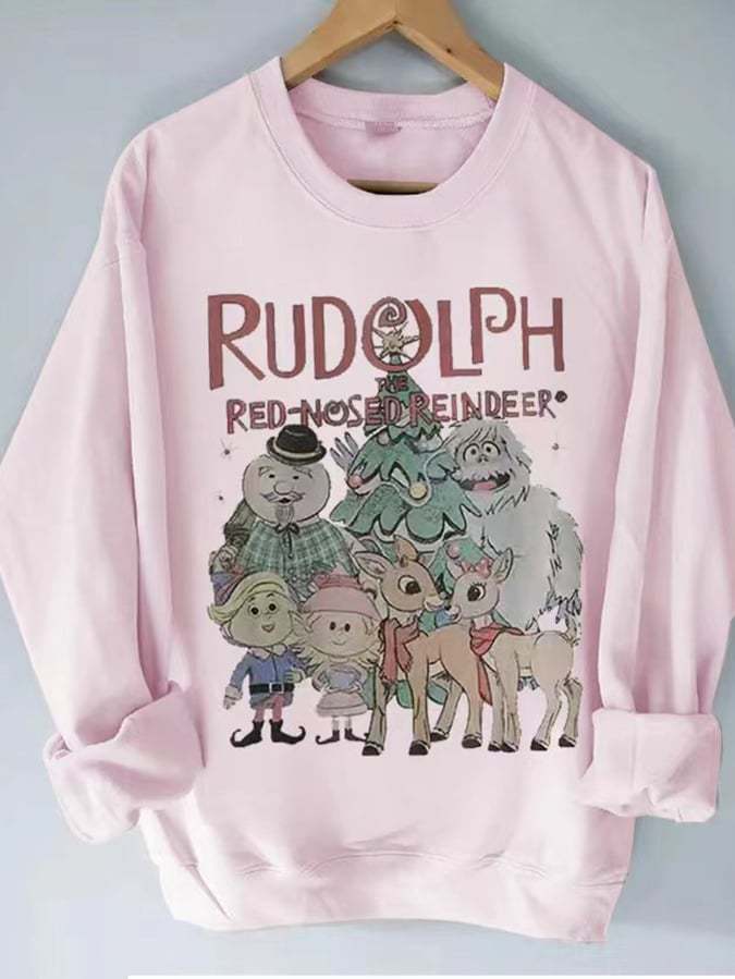 Women's Rudolph Red Nose Reindeer Print Casual Sweatshirt