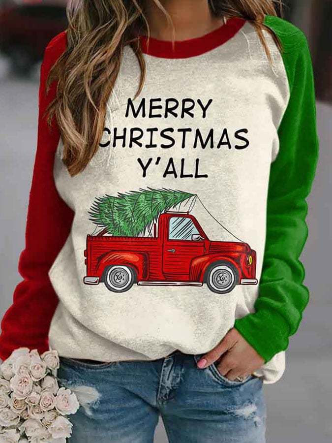 Casual Merry Christmas Y’all Print Sweatshirt