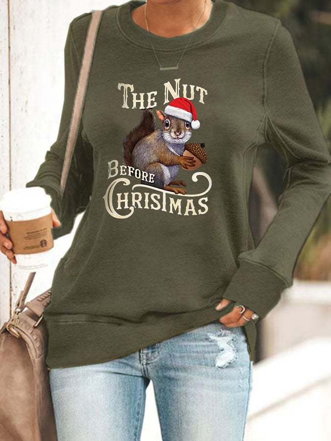 Women's The Nut Before Christmas Casual Long Sleeve Crewneck Sweatshirt