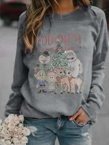 Women's Rudolph Red Nosed Reindeer Print Casual Sweatshirt