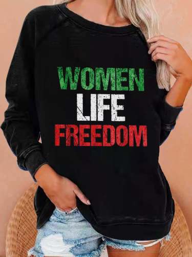 Women's Woman Life Freedom Print Casual Crewneck Sweatshirt