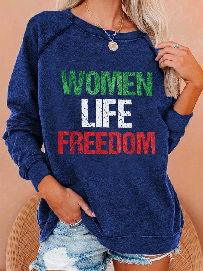 Women's Woman Life Freedom Print Casual Crewneck Sweatshirt