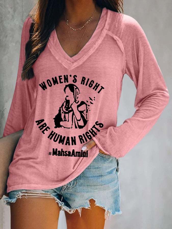 Mahsa Amini Women Rights Life Freedom Print V-Neck Casual T-Shirt