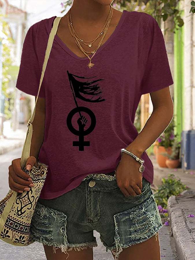 Women's Woman Life Freedom Print V-Neck T-Shirt