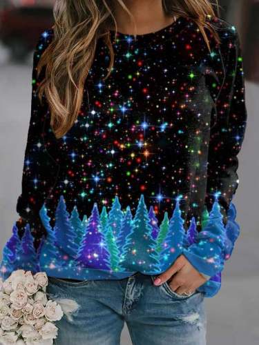 Women's Christmas Tree Glitter Print Casual Sweatshirt