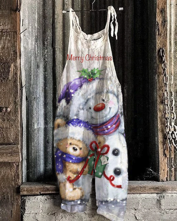 Christmas Snowman Print Jumpsuit