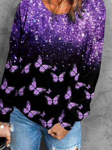 Fashion Gradient Butterfly Print Long Sleeve Sweatshirt
