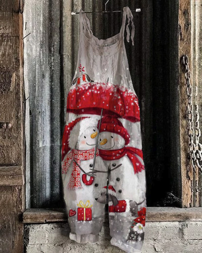 Christmas Snowman Print Jumpsuit