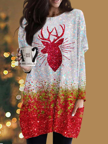 Women's Christmas Reindeer Shiny Casual Top