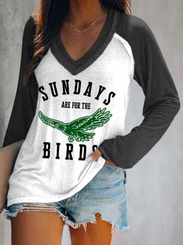 Women’s Sundays Are For The Birds  Print V-Neck Casual T-Shirt