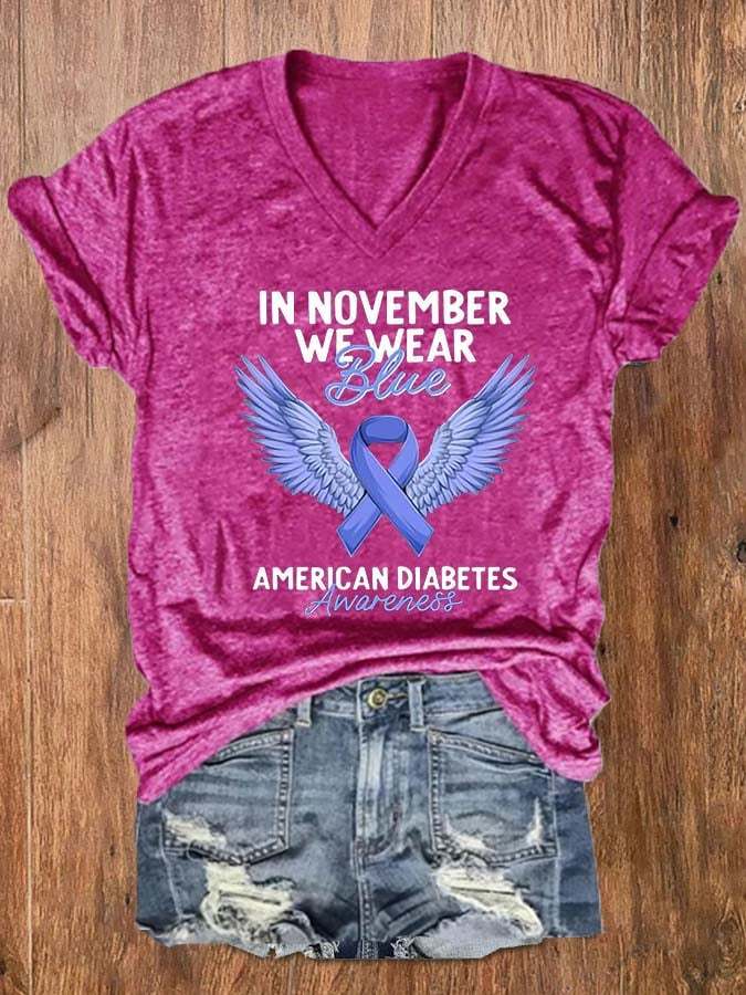 Women's Diabetes Concern In November We Wear Blue  Print  T-Shirt