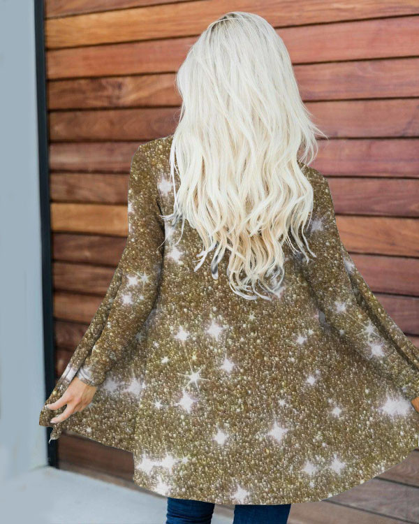 Gold Glitter Bling Loose Long Sleeve Cardigan