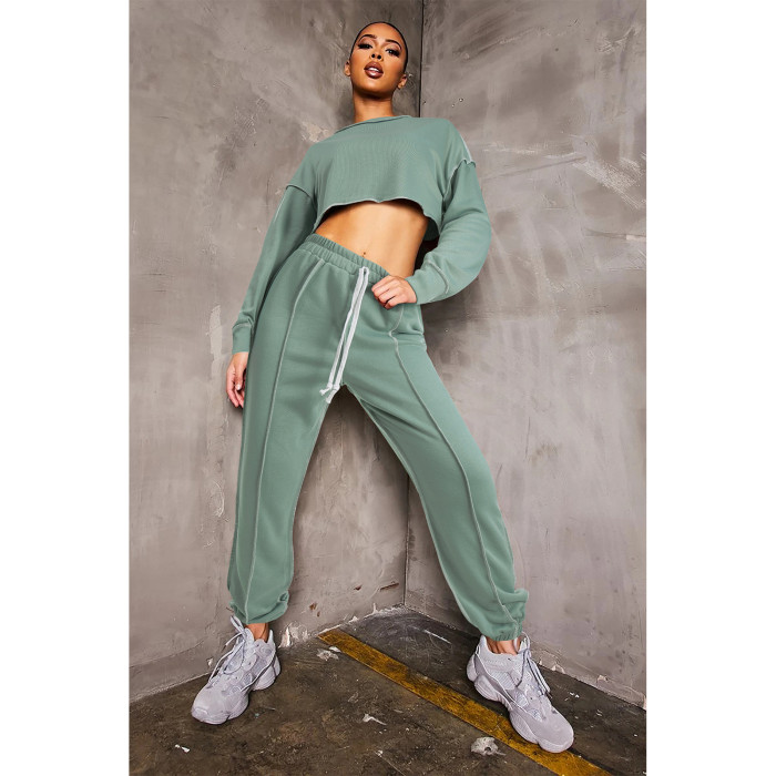 Casual Crop Top And Pants Sports Suit