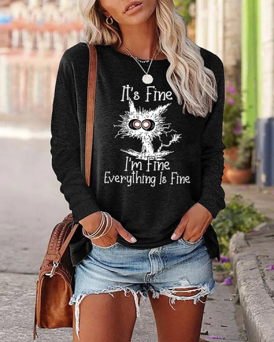 It's Fine, I'm Fine Everything Is Fine Cat Print Top