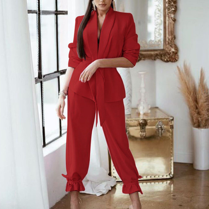 Ladies chic V-neck casual two-piece suit