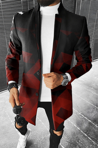 Men's Geometric Color Block Gradient Stand Collar Coat
