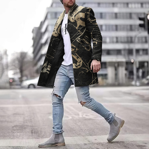 Fashion Black And Gold Graffiti Coat