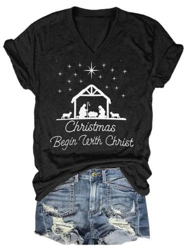 Christmas Jesus Print Casual T-Shirt