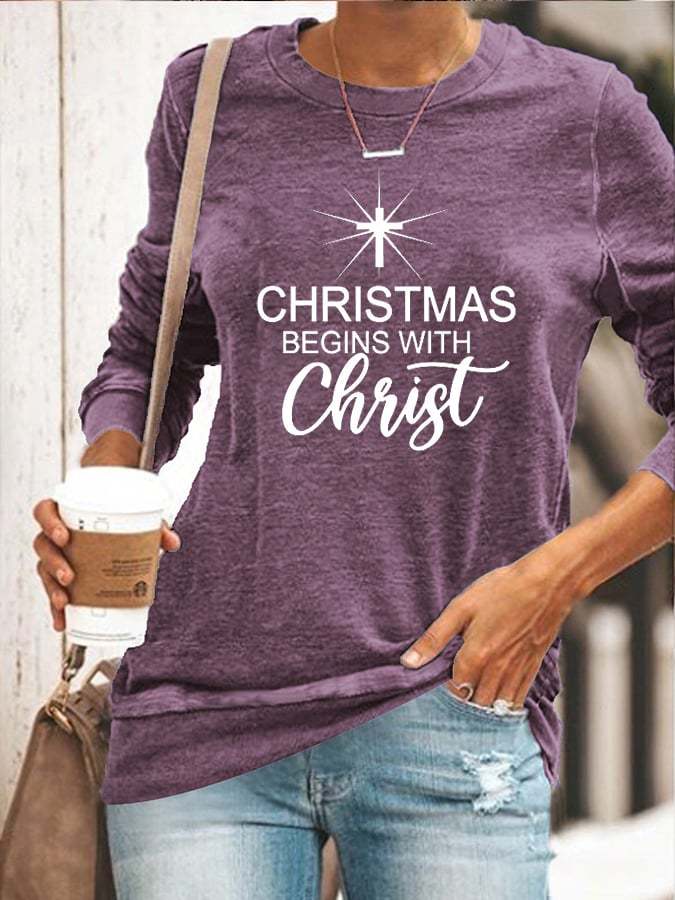 Christmas Begins With Christ Casual Printed Sweater