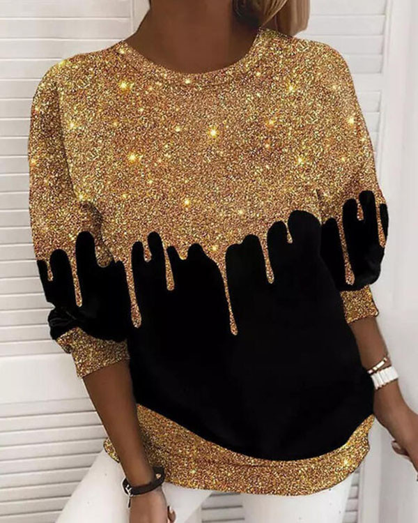 Glitter Bling Round Neck Long Sleeve Top