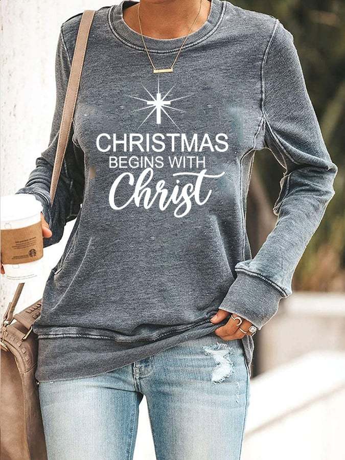 Christmas Begins With Christ Casual Printed Sweater