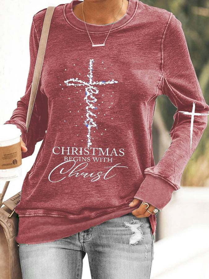 Women's Jesus Christmas Begins With Christ  Casual Sweatshirt