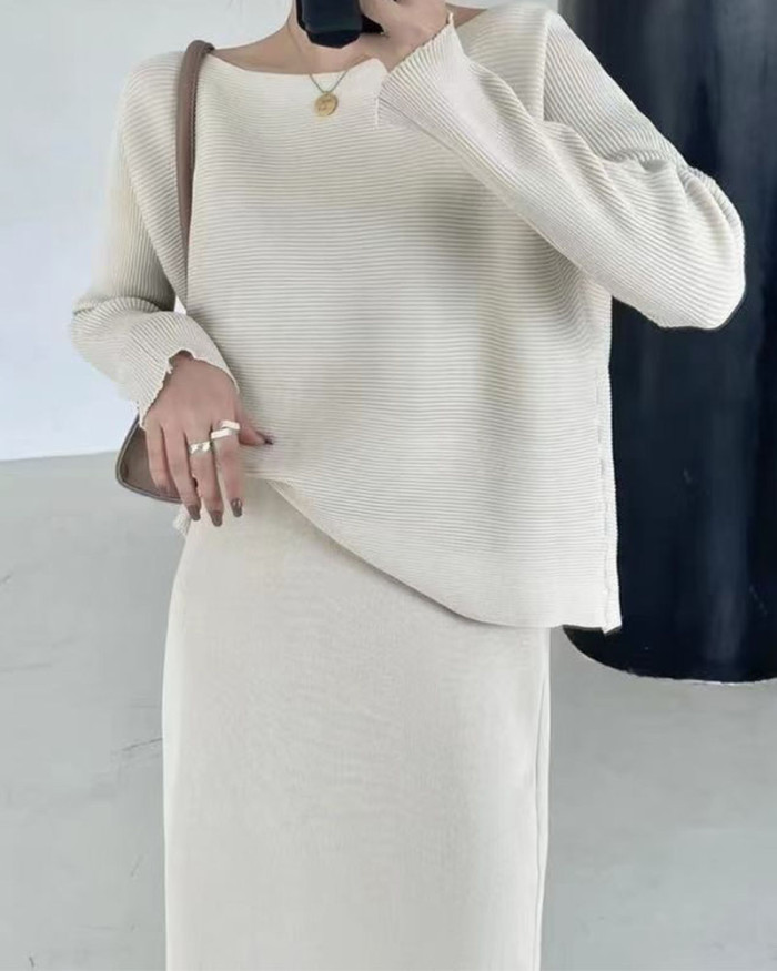 Single-breasted casual two-piece knitted two-piece set