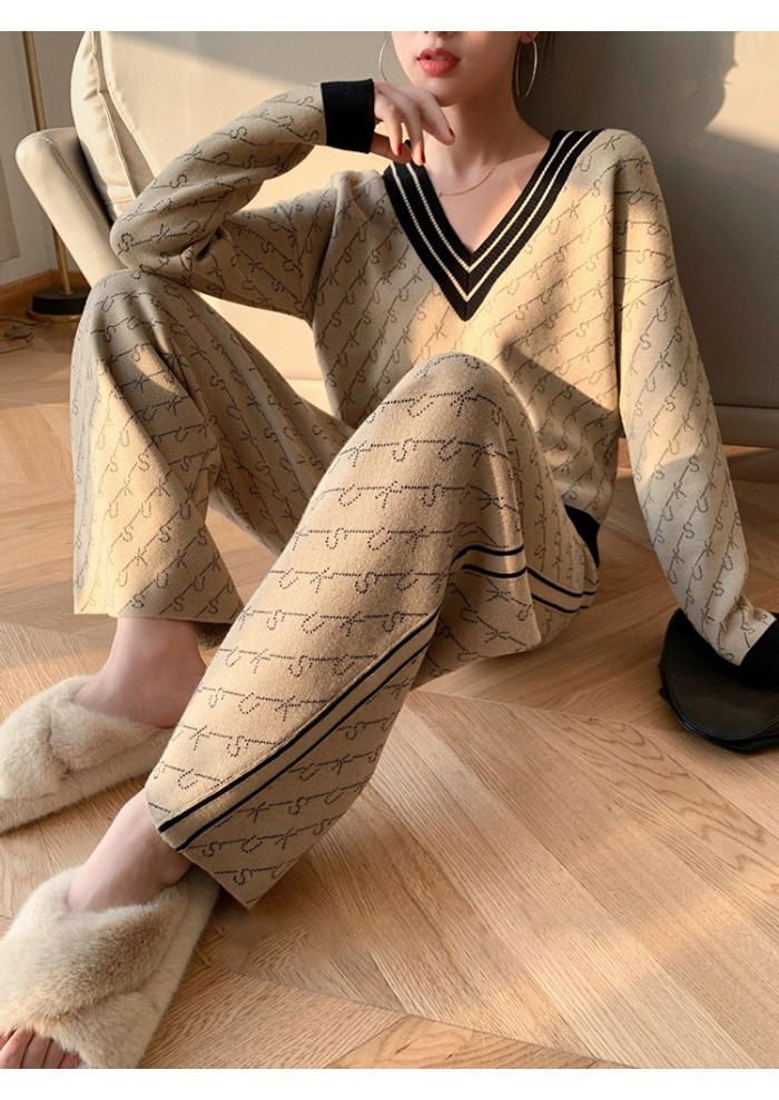 Temperament Double-Sided Jacquard Sweater Two-Piece Set