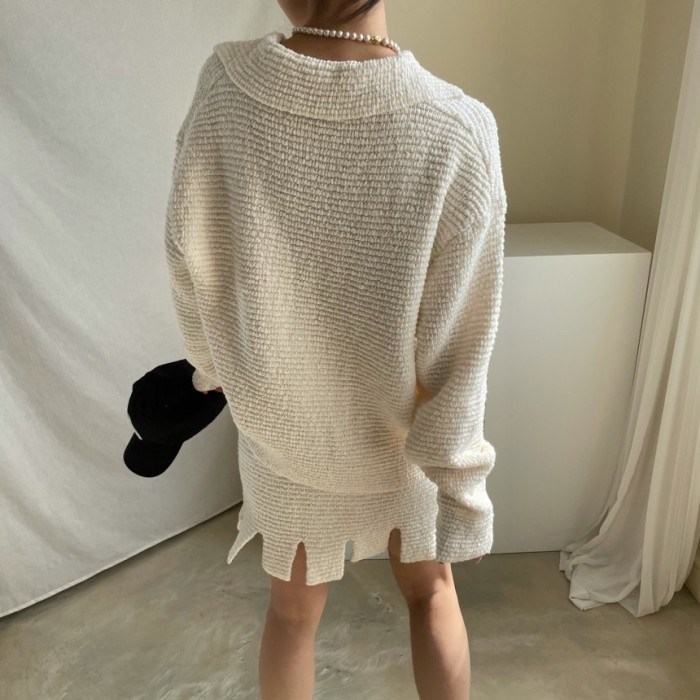 Temperament V-Neck Single-Breasted Sweater Knit Set