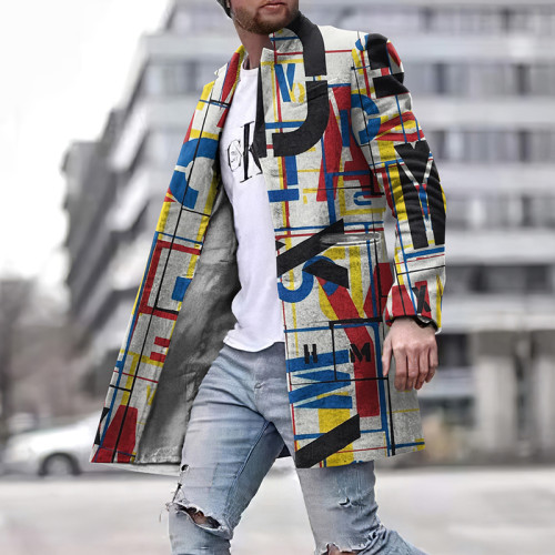 Street Geometric Letter Graffiti Print Coat