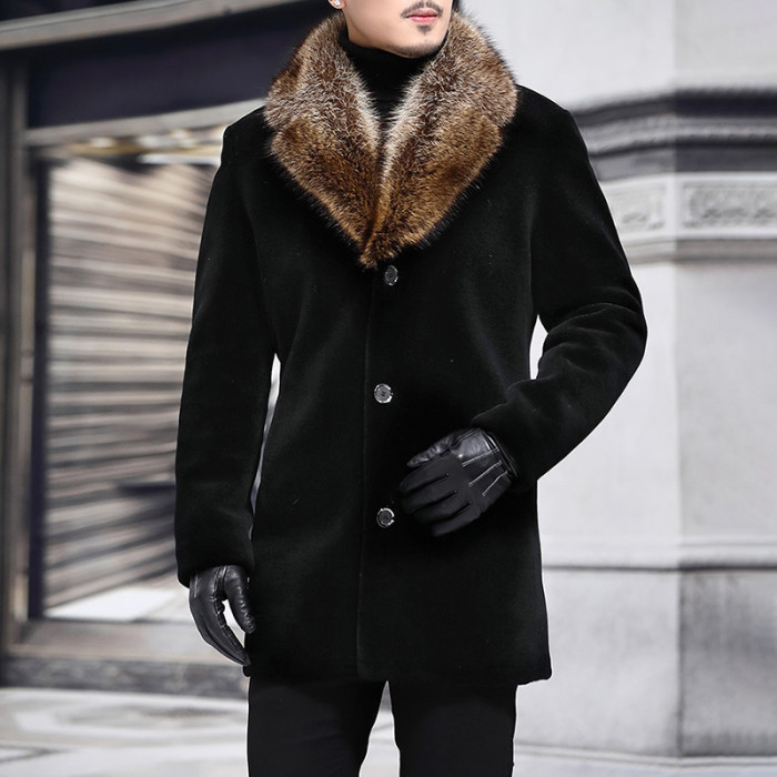 Fur Collar Single Breasted Mid Length Coat