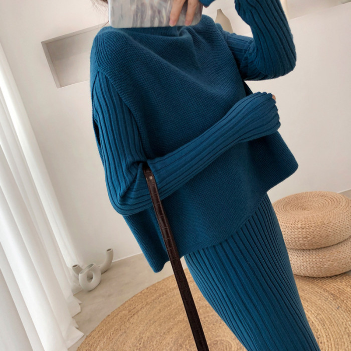 Split Knitted Sweater Two-Piece Dress