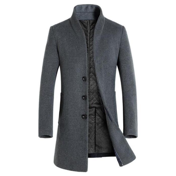 Stand Collar Solid Buttoned Long Sleeve Coat