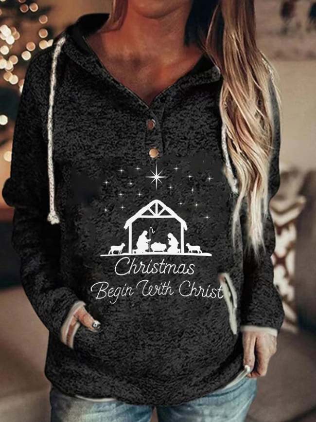 Christmas Jesus Print Casual Hoodie