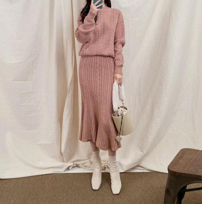 Autumn and winter twist knitted two-piece set