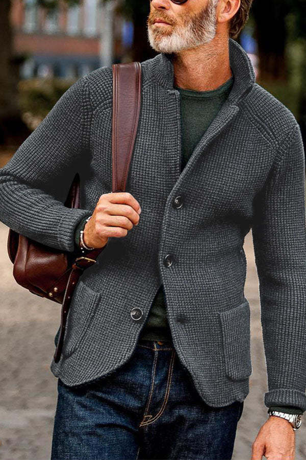 MEN'S RETRO DARK GREEN KNITTED JACKET