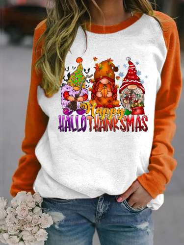 Women's Happy Hallothanksmas Midget Print Sweatshirt