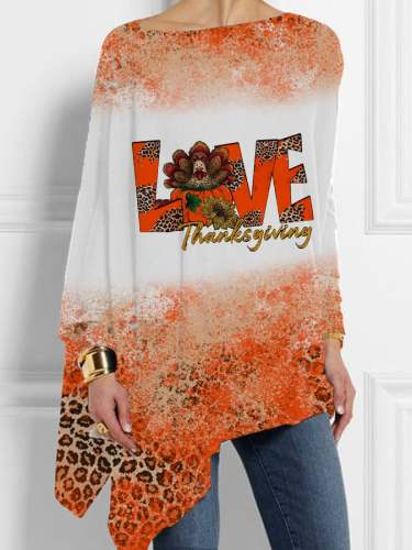 Women's Love Thanksgiving Fun Turkey Print Irregular Top