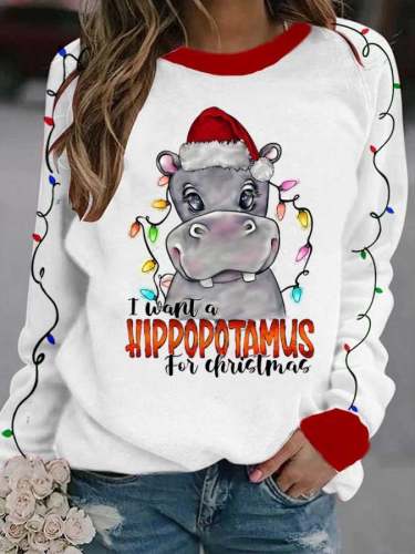 I Want A Hippopotamus For Christma  Printed Long Sleeve Sweatshirt