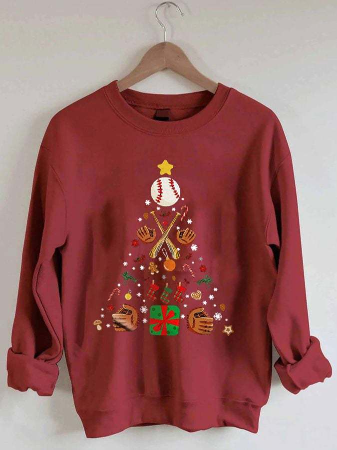 Women's Merry Christmas Baseball Ball Christmas Tree Print Casual Sweatshirt