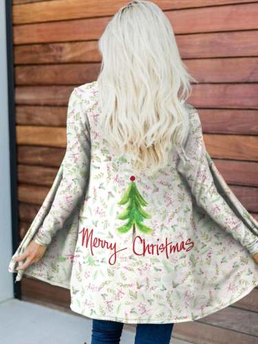 Women's Merry Christmas Tree Print Thin Cardigan