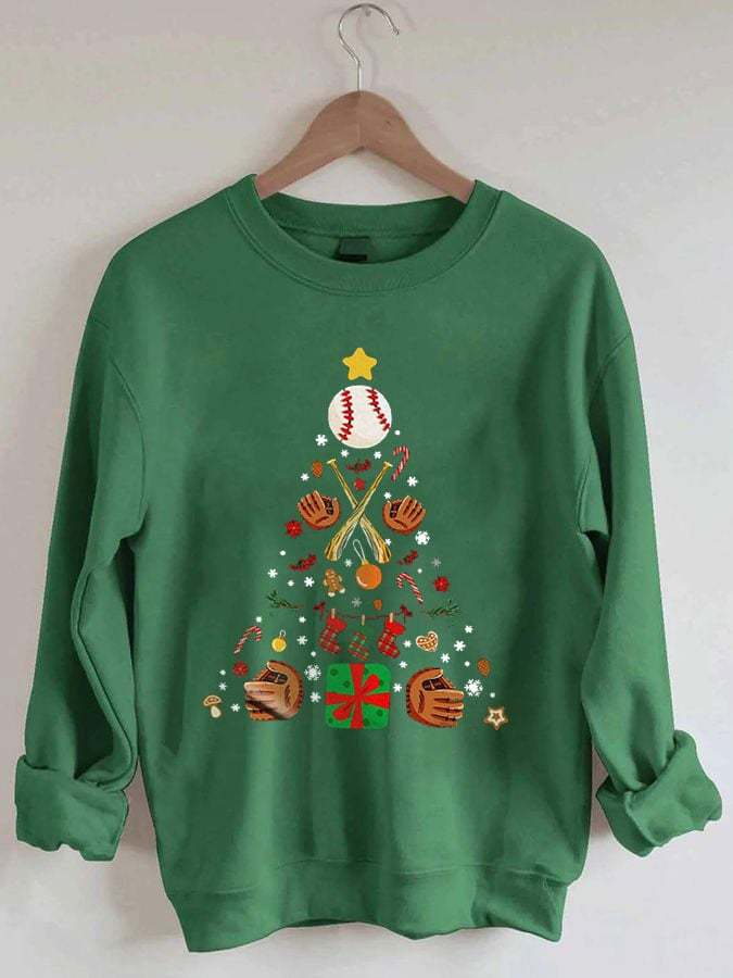 Women's Merry Christmas Baseball Ball Christmas Tree Print Casual Sweatshirt