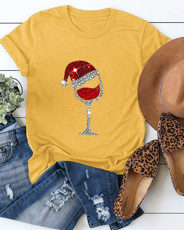 Christmas Wine Glass Casual Cotton Top