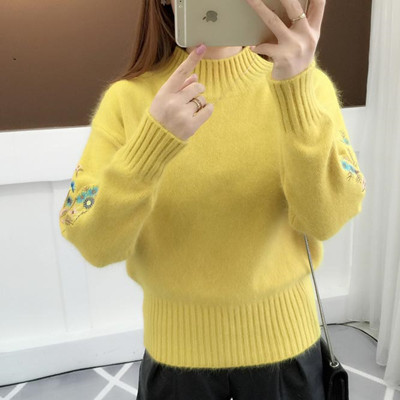 Cashmere Knitted Floral Embroidery Thick Sweater
