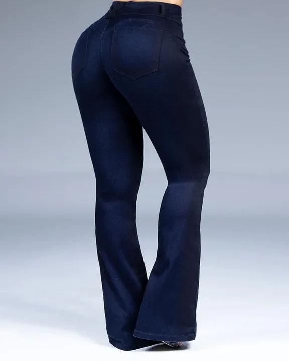 Button Front Butt Lifting Flare Jeans