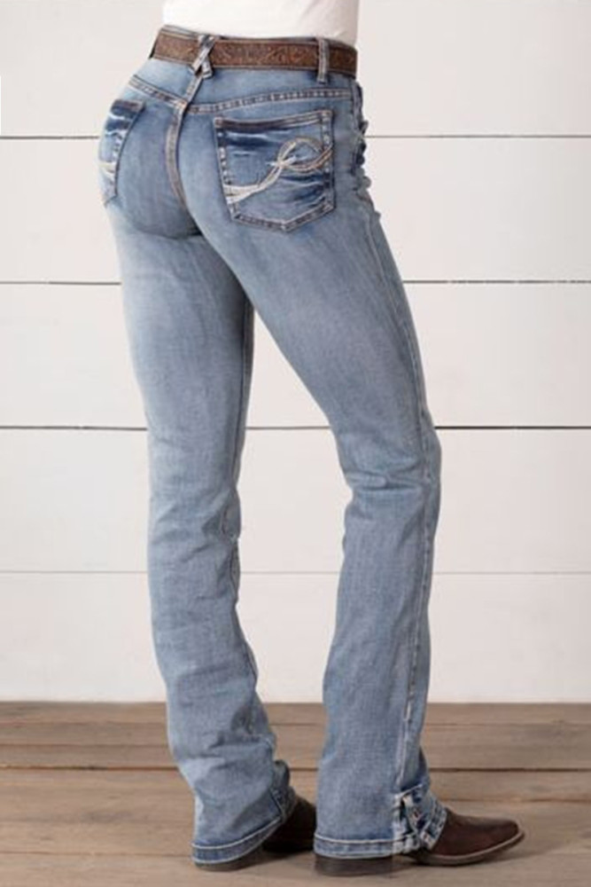 Vintage Low Waist Button Hem Bootcut Jeans