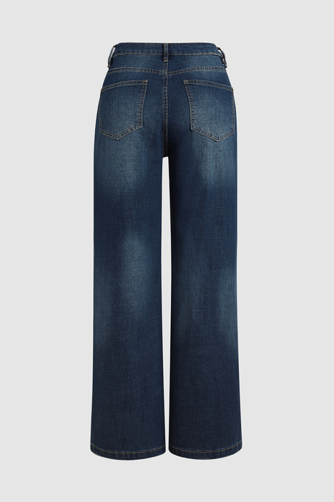 Vintage Ripped Straight Leg Mid Waist Jeans