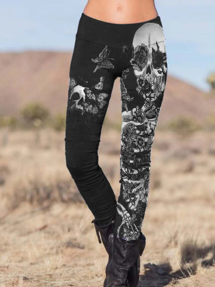 Punk Skull Printed Slim Fit Pants